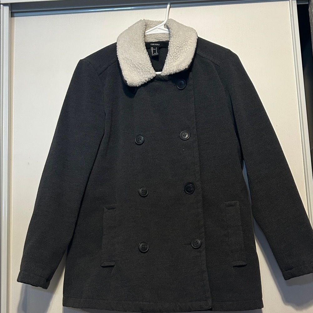 Forever 21 Black Coat with Cream Collar